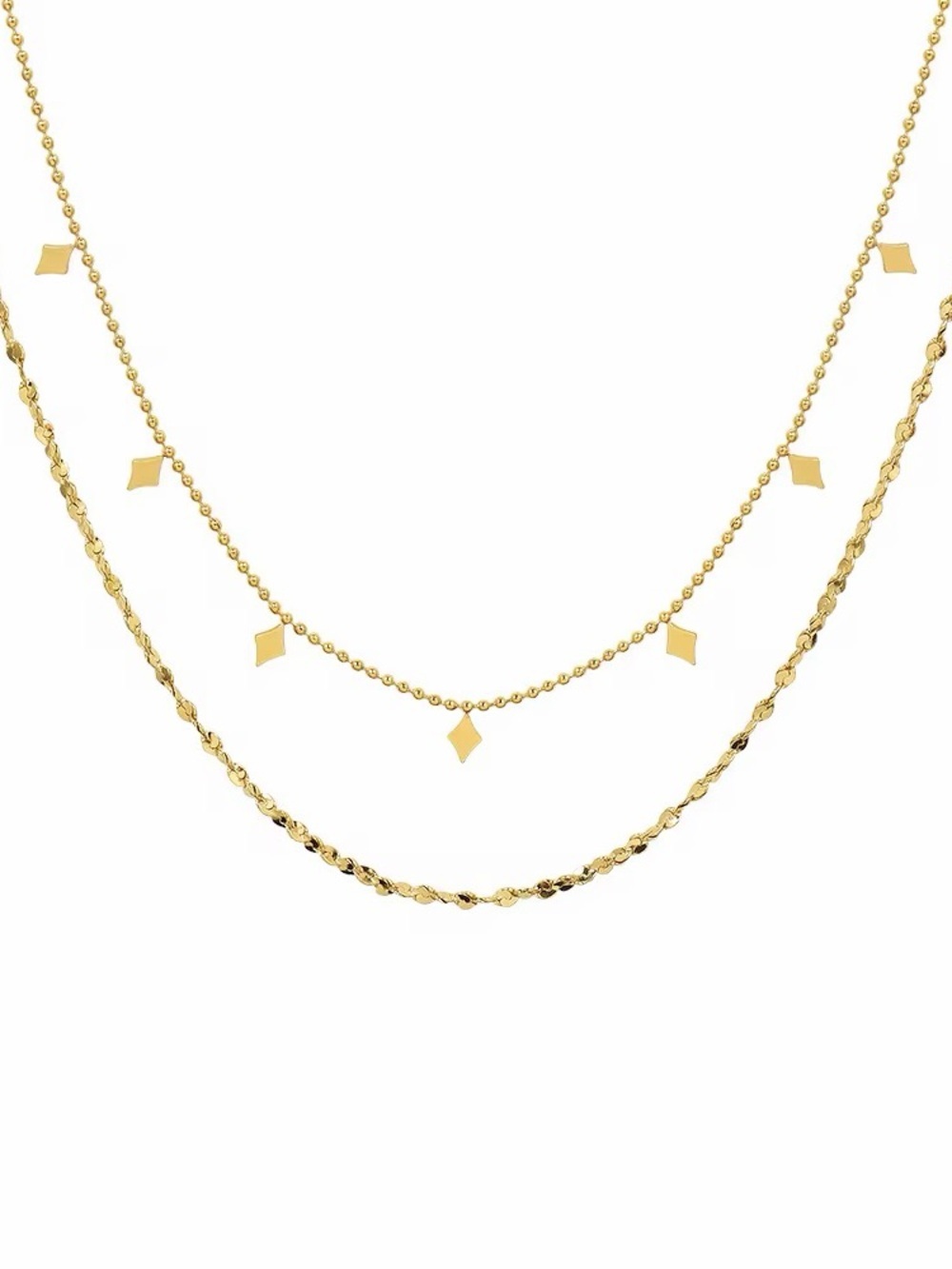 18K Gold Plated Double Layer Geometric Charms Dainty Chain Necklace